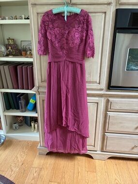 Mauve Lace Bodice High-Low Evening wedding Dress